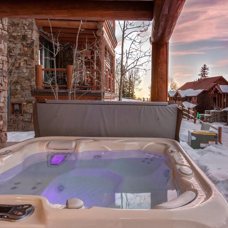Relax in the toasty hot tub as you sip on a glass of bubbly