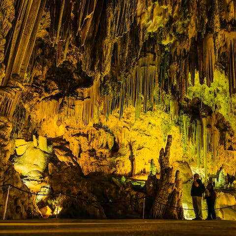 Go on a subterranean adventure in Nerja's caves, eight minutes' drive from the house