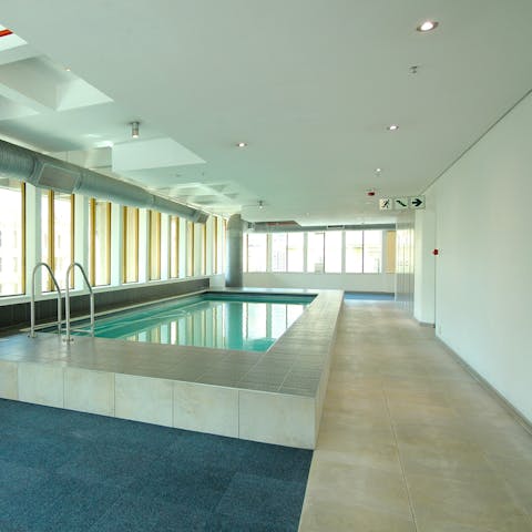 Start your day with a few strokes of the shared indoor pool