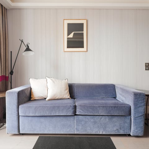 Sink into the velvet sofa at the end of a busy day