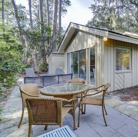 Enjoy meals together in the backyard