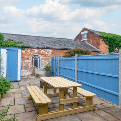 Enjoy lunch outside in the enclosed garden on warm afternoons