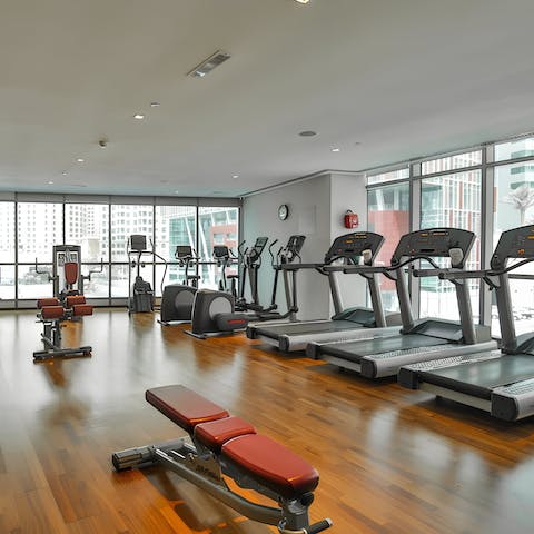Keep on top of your fitness routine at the on-site gym