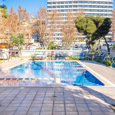 Cool off in the communal swimming pool when the sun is scorching