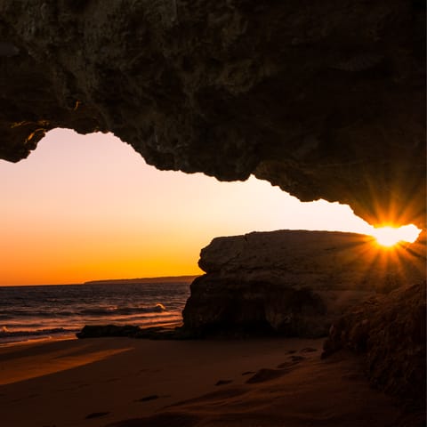 View spectacular sunsets on the gorgeous golden beaches of Albufeira