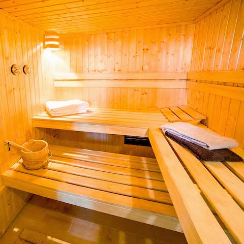 Work up a sweat and feel rested and revived after a session in the private sauna