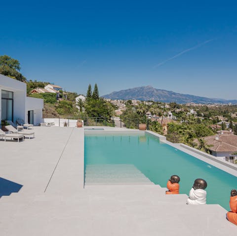 Enjoy fabulous views across the coast whilst swimming in the pool