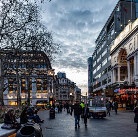 Catch a movie at a Leicester Square cinema, a four-minute walk away