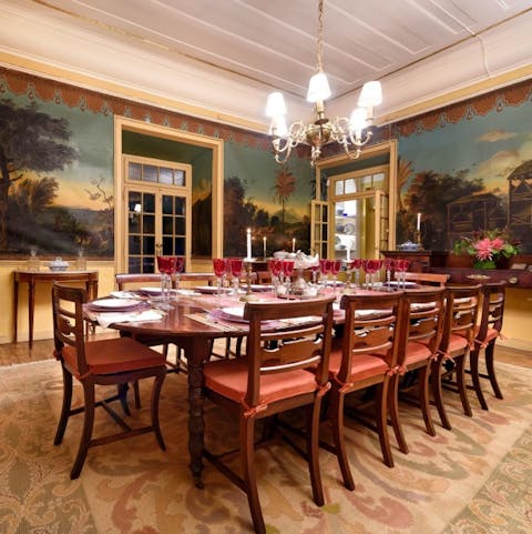 Sip wine in the elegant dining room as your private chef whips up dinner