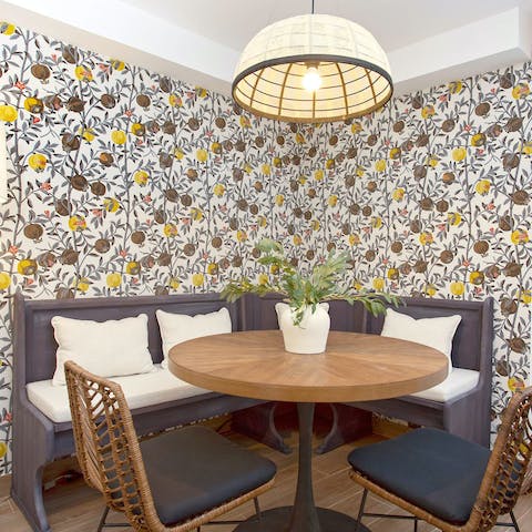 Enjoy family meals in this cheerful dining area