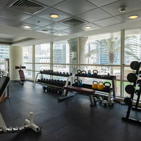 Work up a sweat in the shared on-site gym