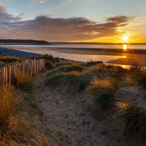 Enjoy beach walks and naps on the sands of Westward Ho!, just twenty-five minutes away on foot