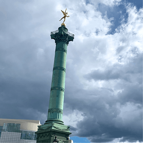 Experience the spirit of freedom from Place de la Bastille – just a fifteen-minute walk away