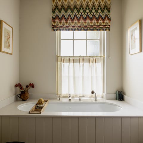 Relax in the tub after a day of hiking the estate trails