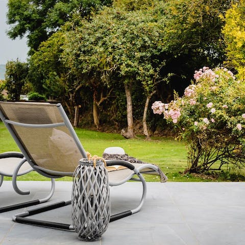 Relax on a lounger in overlooking the rosebush