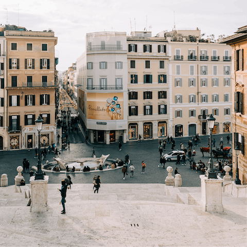 Stroll to the iconic Spanish Steps in twenty minutes or so