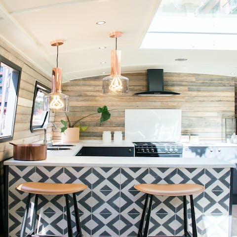 Sip your morning coffee at the stylish and light-filled breakfast bar