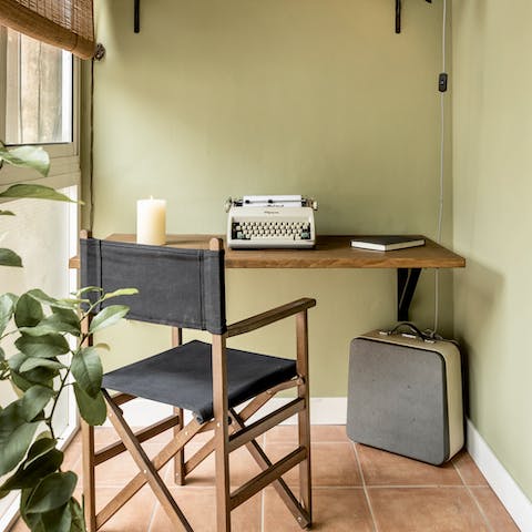 Catch up on work at the craftsman-made desk