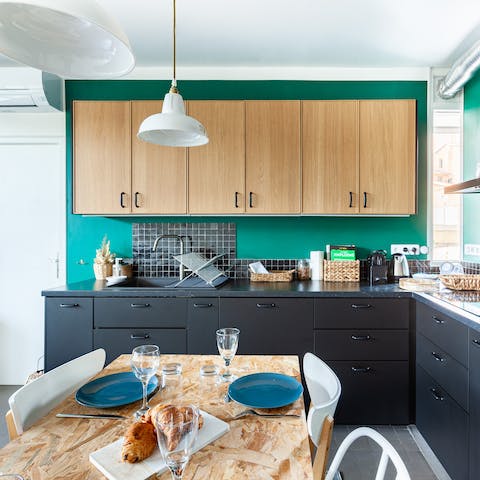 Begin each day in this monochromatic kitchen, tucking into traditional pastries