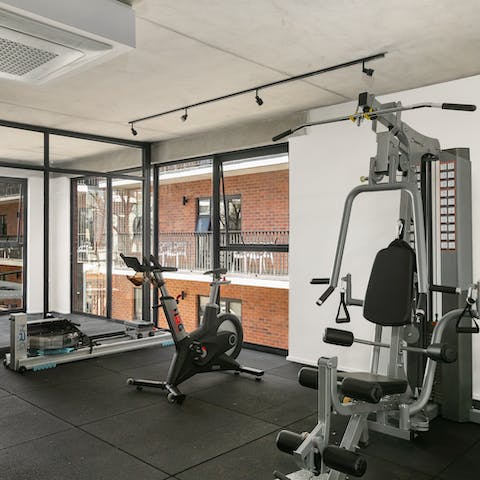 Keep on top of your fitness regime in the building's shared gym