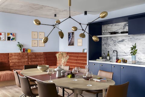 Cook a delicious homemade meal to enjoy beneath the quirky light fixture