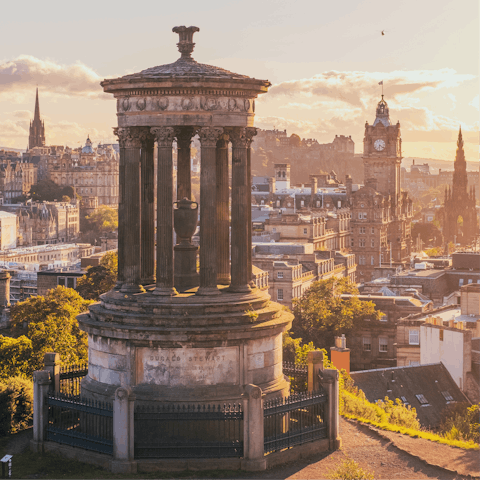 Head up to Calton Hill to gaze out to striking views of Edinburgh, just eighteen minutes away