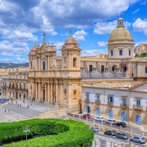 Marvel at the beautiful baroque architecture of Noto Cathedral