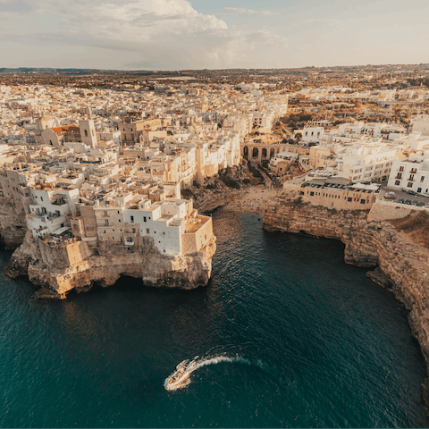 Head to the clifftop coastal town of Polignano a Mare, thirty minutes away – it's known for its stunning beaches