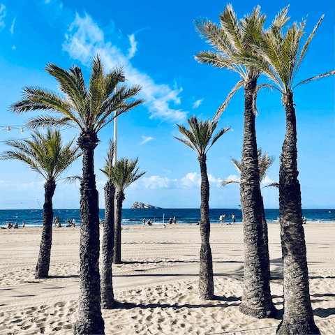Sink your toes into the sand of Poniente Beach, just 50 metres away