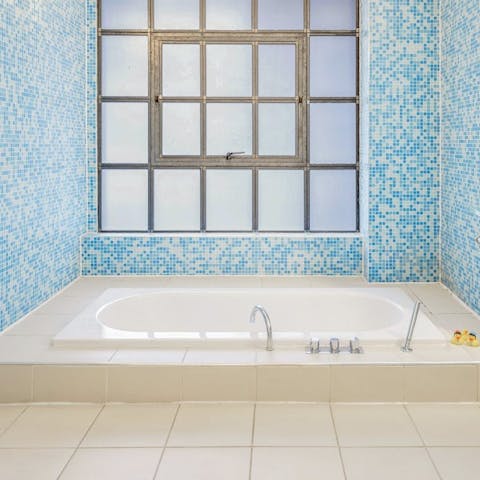 Take a relaxing soak in the sunken bath after a busy day sightseeing