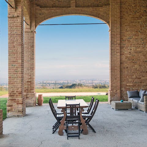 Enjoy meals in the shade of the loggia