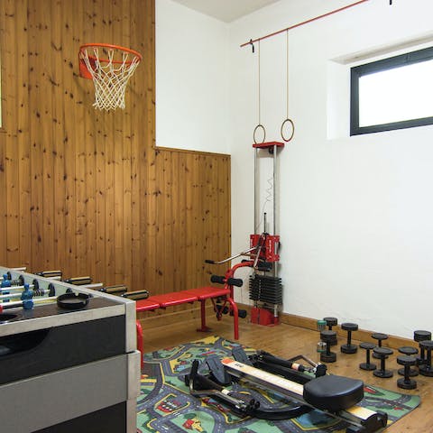 Play basketball or lift some weights in the gym room