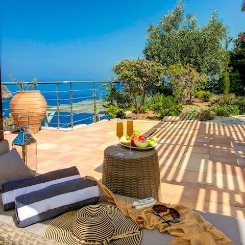 Sit under the shade of the gazebo and admire the vistas over the Ionian Sea