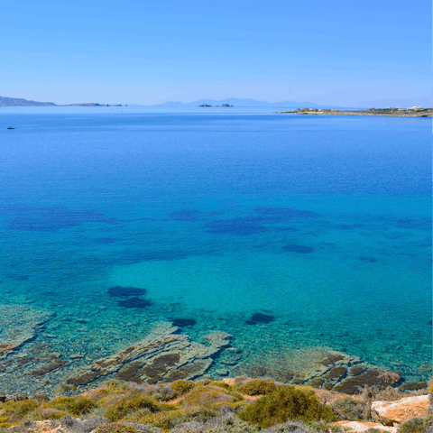Stroll over to Santa Maria Beach in three minutes and swim in the Aegean Sea