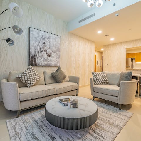 Kick back after a long day of exploring in the chic living room