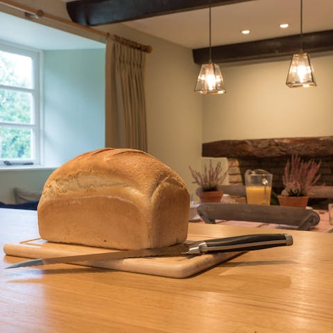 Savour the complimentary bread, biscuits, cake, and lovely local produce on your arrival