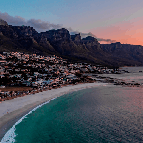 Catch some rays at Camps bay Beach about a fifteen-minute drive, or 8 km away