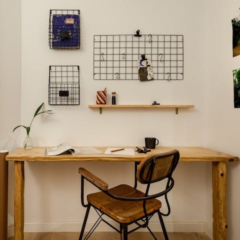 Catch up on some work at the second bedroom's arty desk