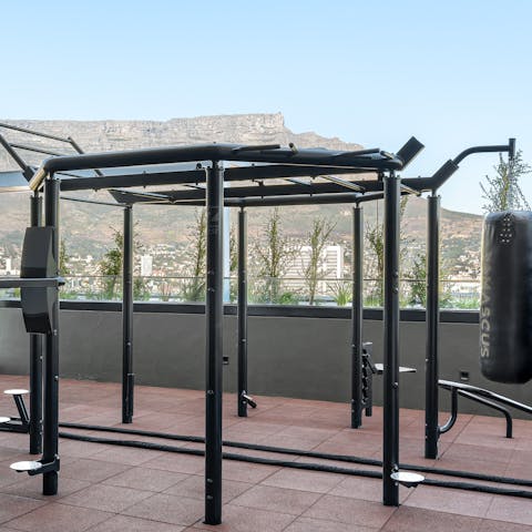 Admire views of Table Mountain while you workout in the shared outside gym