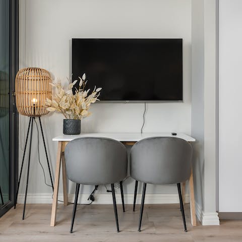 Catch up on work at the desk space