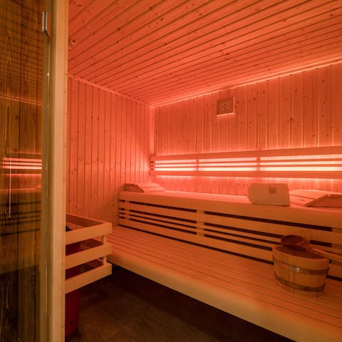 Soothe aching muscles in the on-site sauna