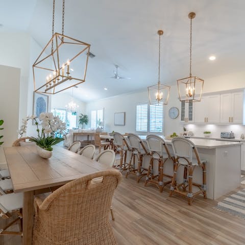 Enjoy a big group breakfast in the open kitchen and dining area