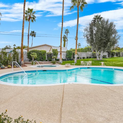 Cool off with a dip in the shared pool, just steps from your home