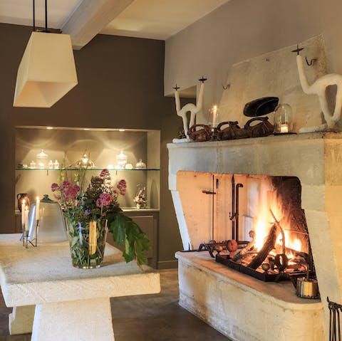 Cozy up infront of the fireplace