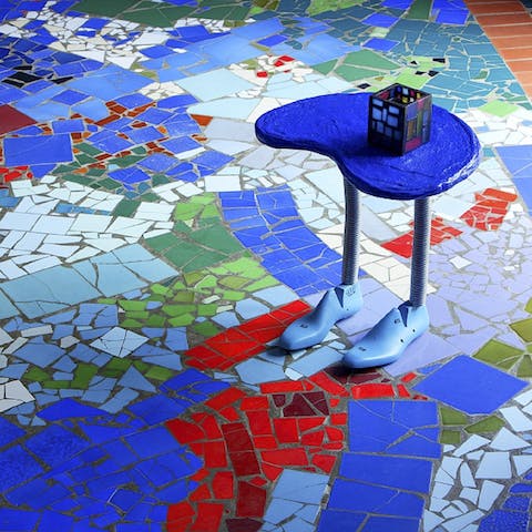 A stunning mosaic floor in the living room