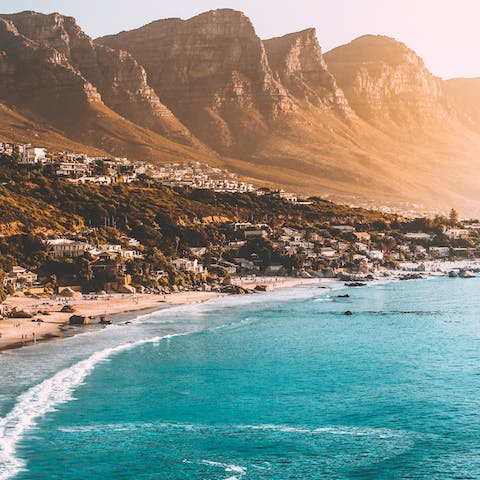 Visit the stunning beaches of Cape Town, with their dramatic mountain backdrops