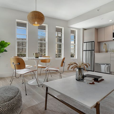 Enjoy some ceviche in the light-filled dining area