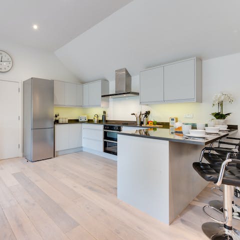 Cook, eat and socialise in the big, bright kitchen