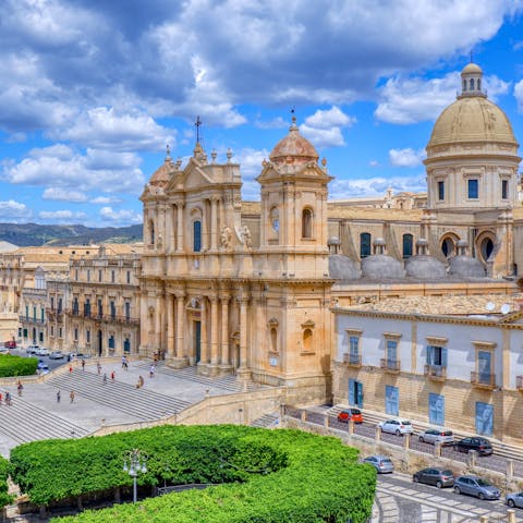 Visit the Sicilian Baroque-style Noto Cathedral, a short drive away