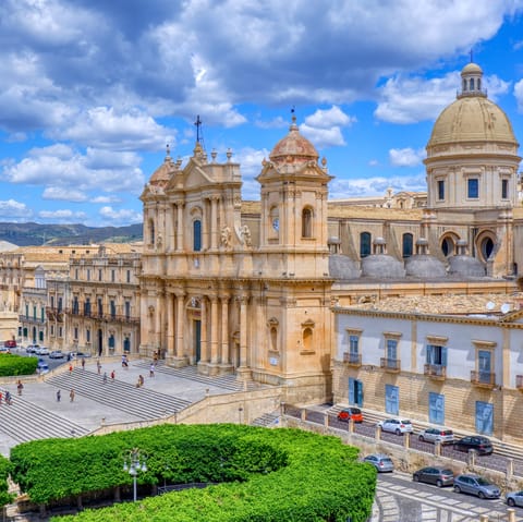 Visit the Sicilian Baroque-style Noto Cathedral, a short drive away